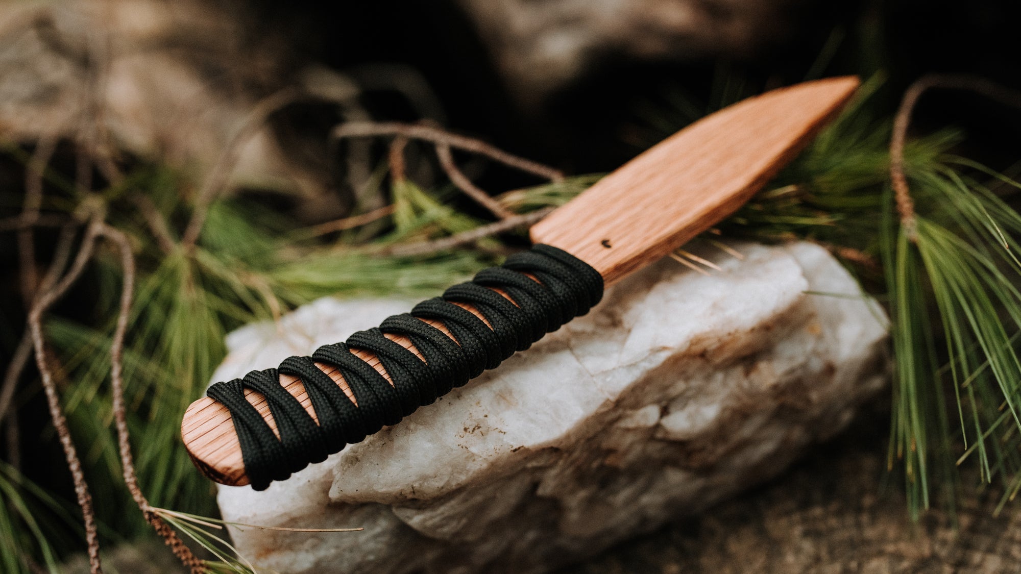 JJ Knives Wrapped Bowie - in black wrap - (Red Oak)