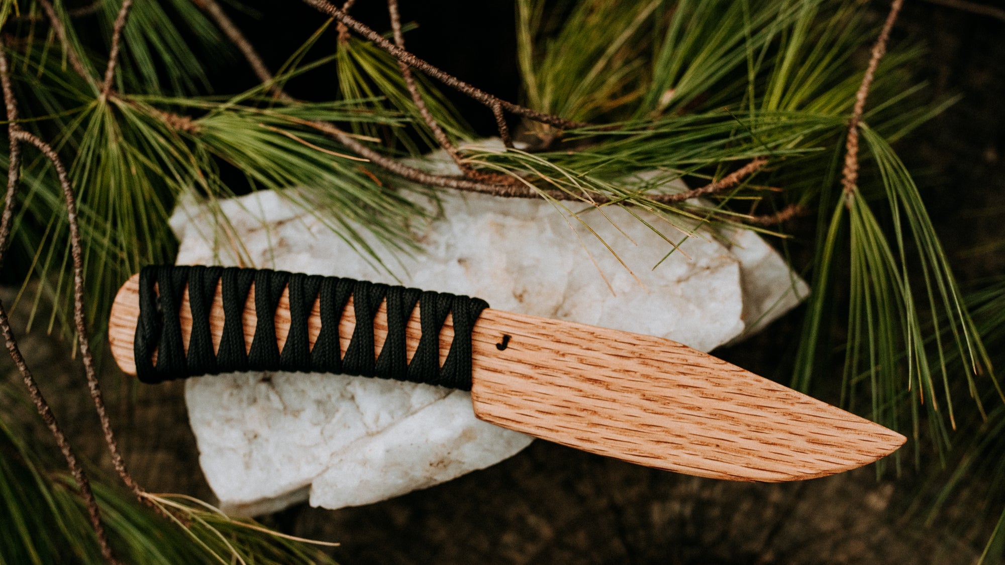 JJ Knives Wrapped Bowie - in black wrap - (Red Oak)
