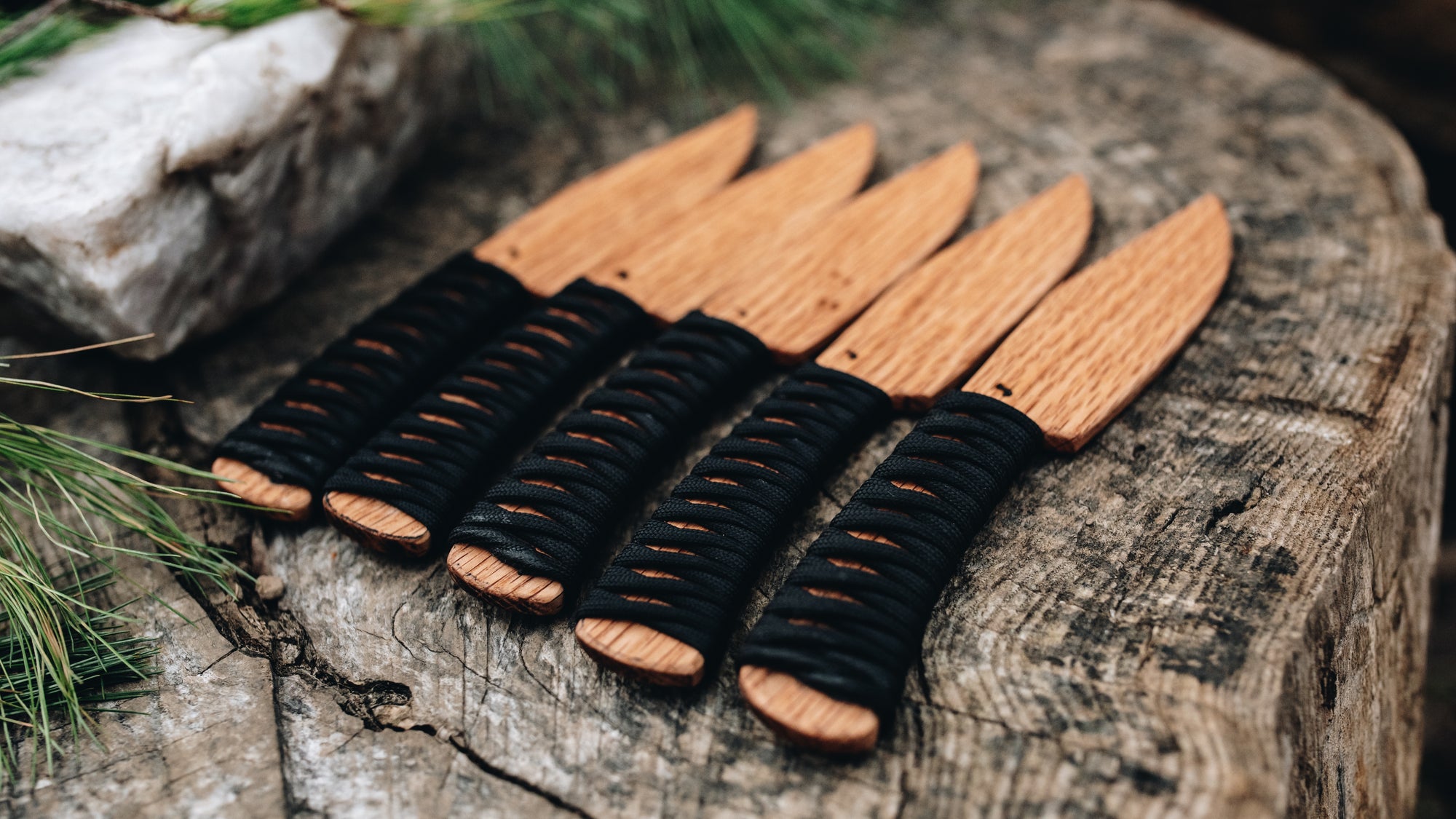 JJ Knives Wrapped Bowie - in black wrap - (Red Oak)