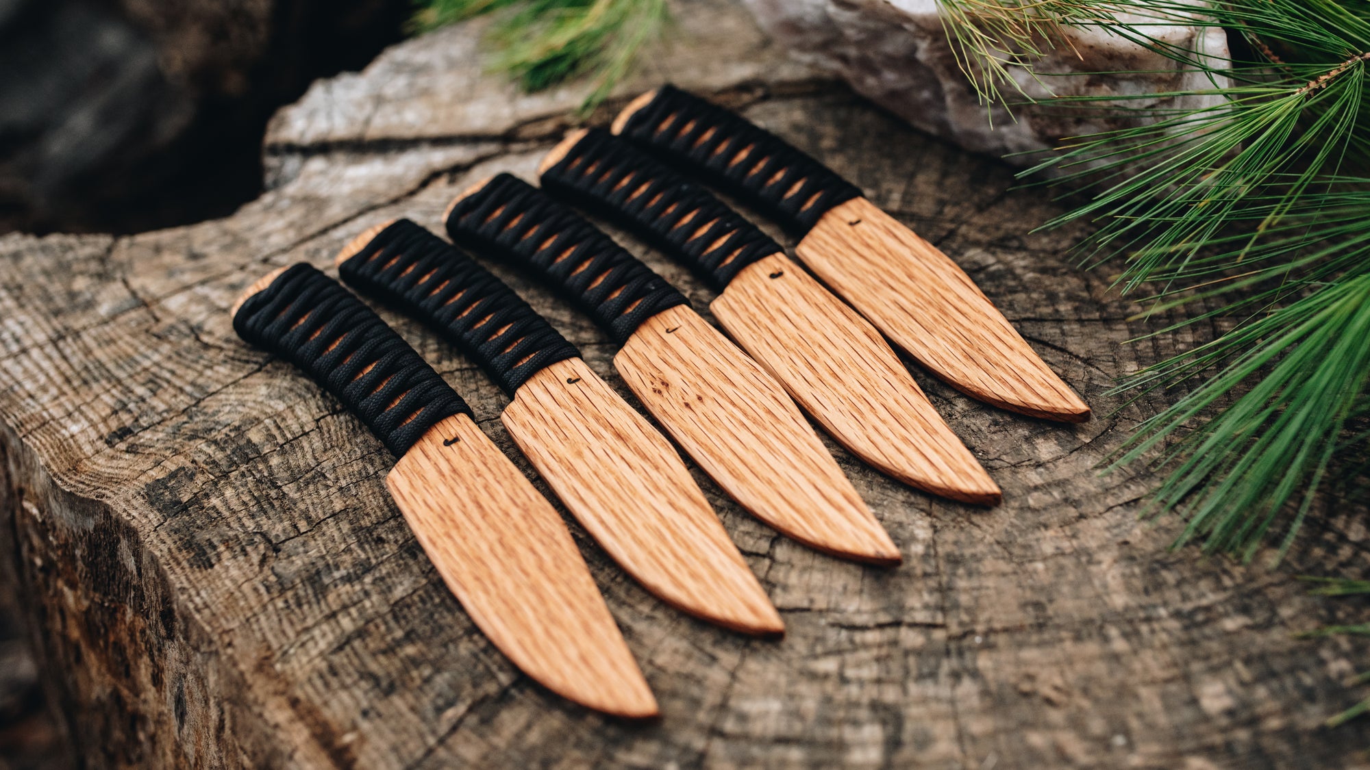 JJ Knives Wrapped Bowie - in black wrap - (Red Oak)